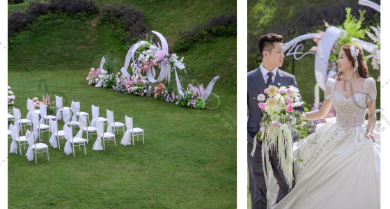 绿粉色户外草坪｜是你-婚礼策划图片