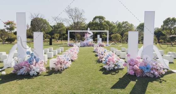 蓝粉色户外婚礼-婚礼策划图片
