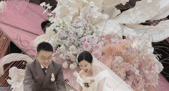 戏台与粉色花艺装置-婚礼策划图片