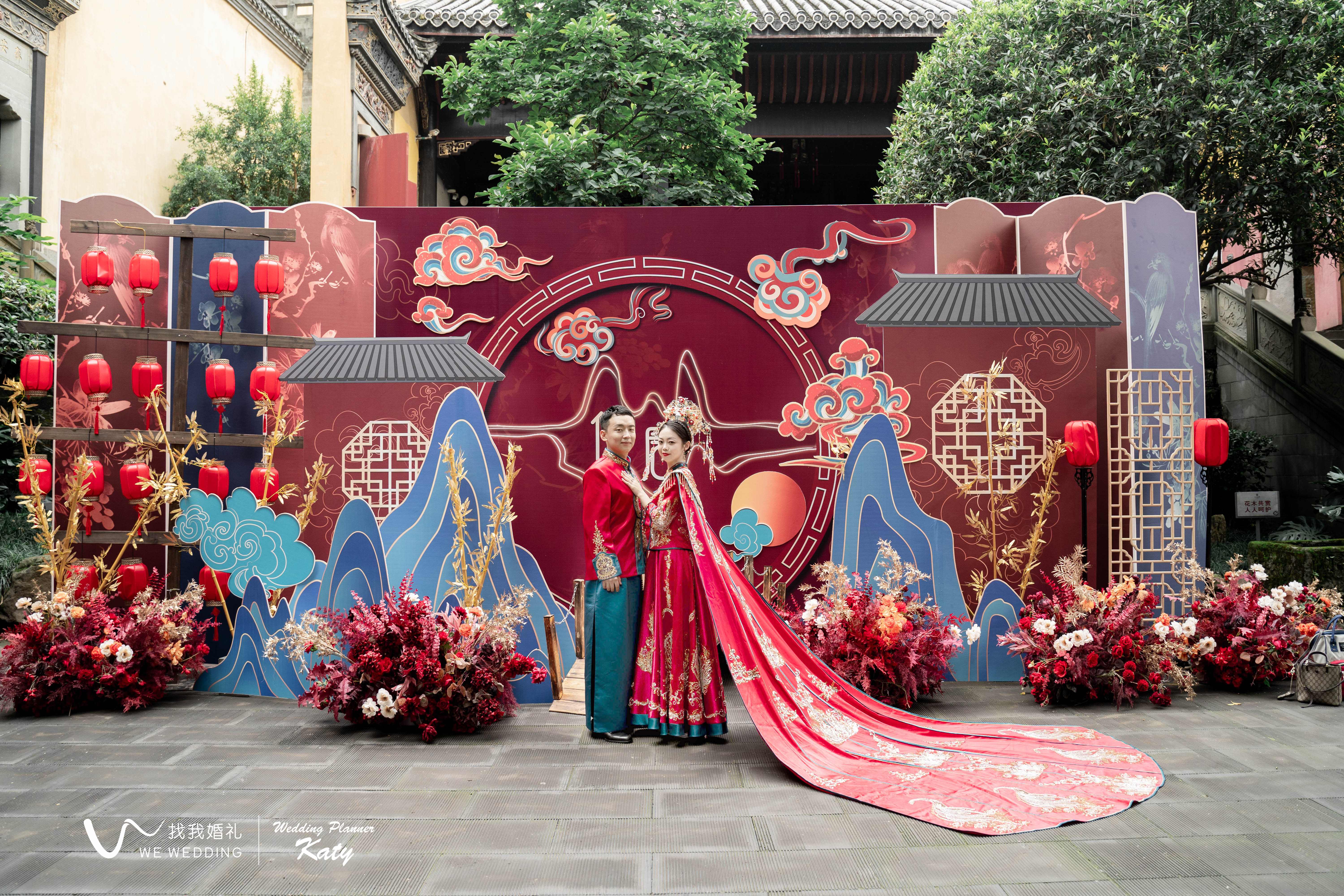 湖广会馆中式婚礼橙色主题室内主题现场布置图片_效果图_策划价格-找