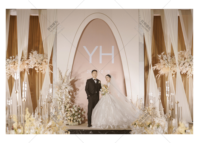 温暖奶茶色韩式婚礼-白室内韩式婚礼照片