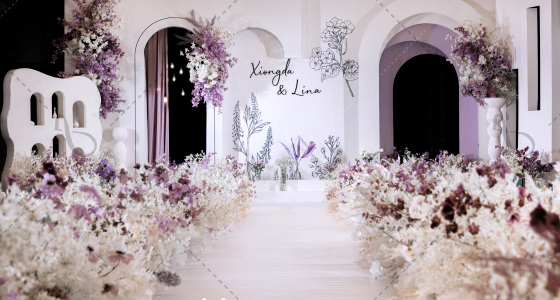 浪漫是无暇白色里点缀那一抹紫-婚礼策划图片