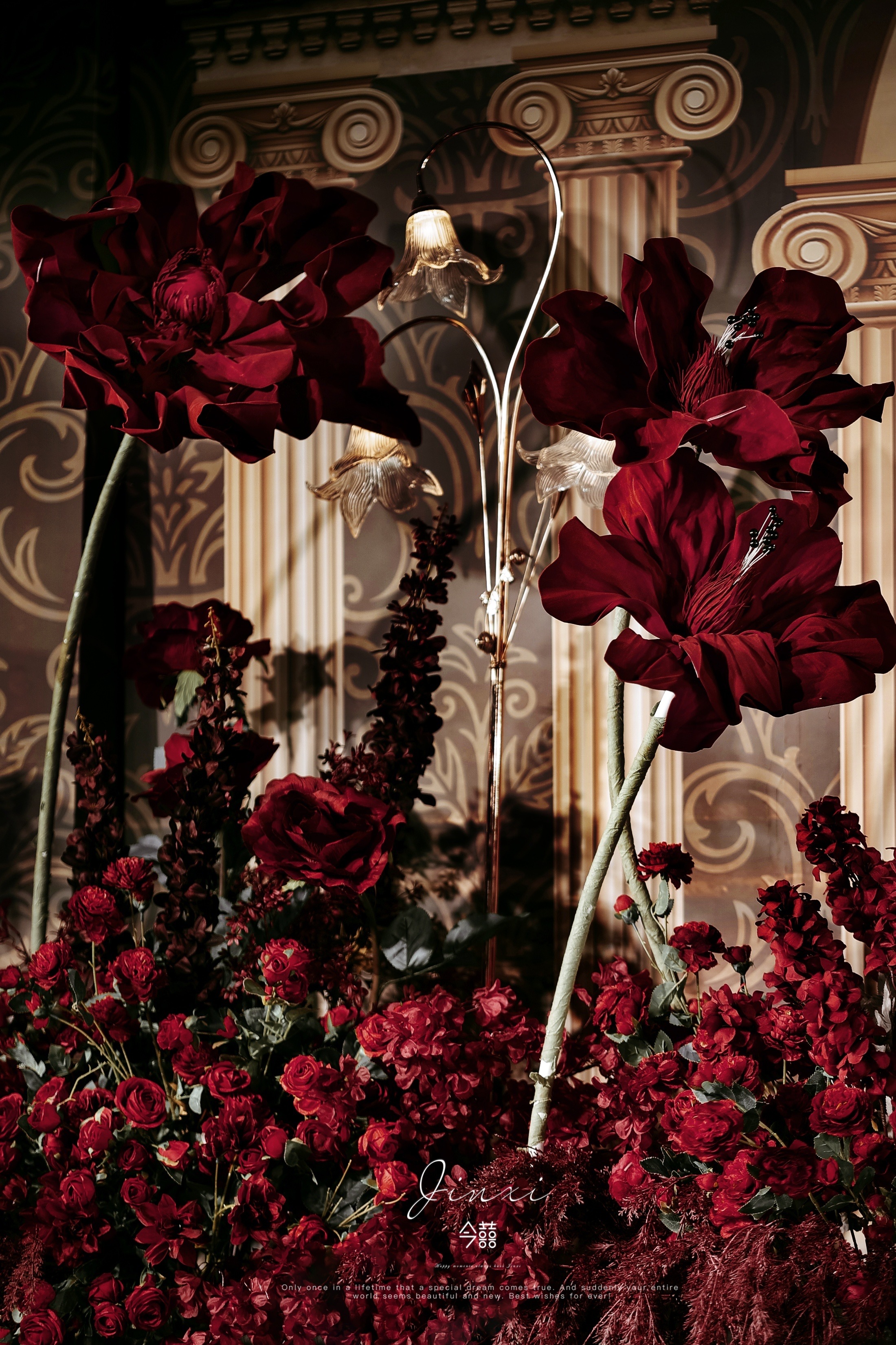 红丝绒玫瑰红色主题室内巴洛克现场布置图片_效果图_策划价格-找我