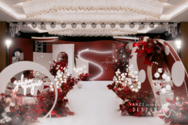 红白色浪漫秀场风婚礼图片